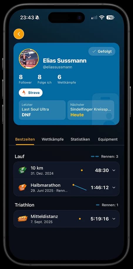Competitions-App: Athleten finden und folgen