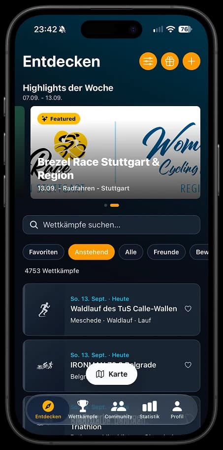 Competitions-App: Entdecken mit Highlights der Woche, Suche und Filtern